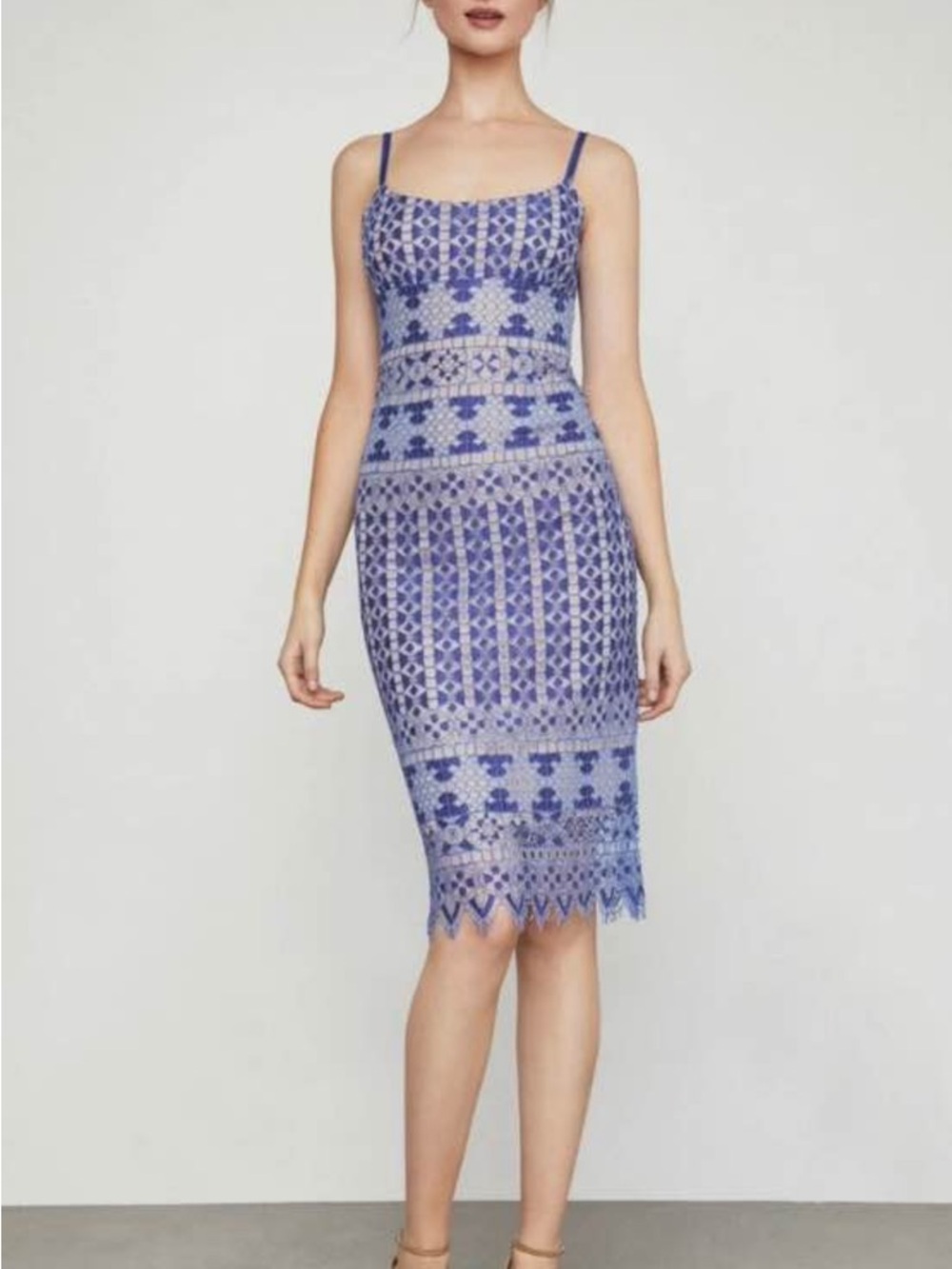 BCBGMaxAzria Periwinkle Blue Lace Midi Sheath Dress Alese